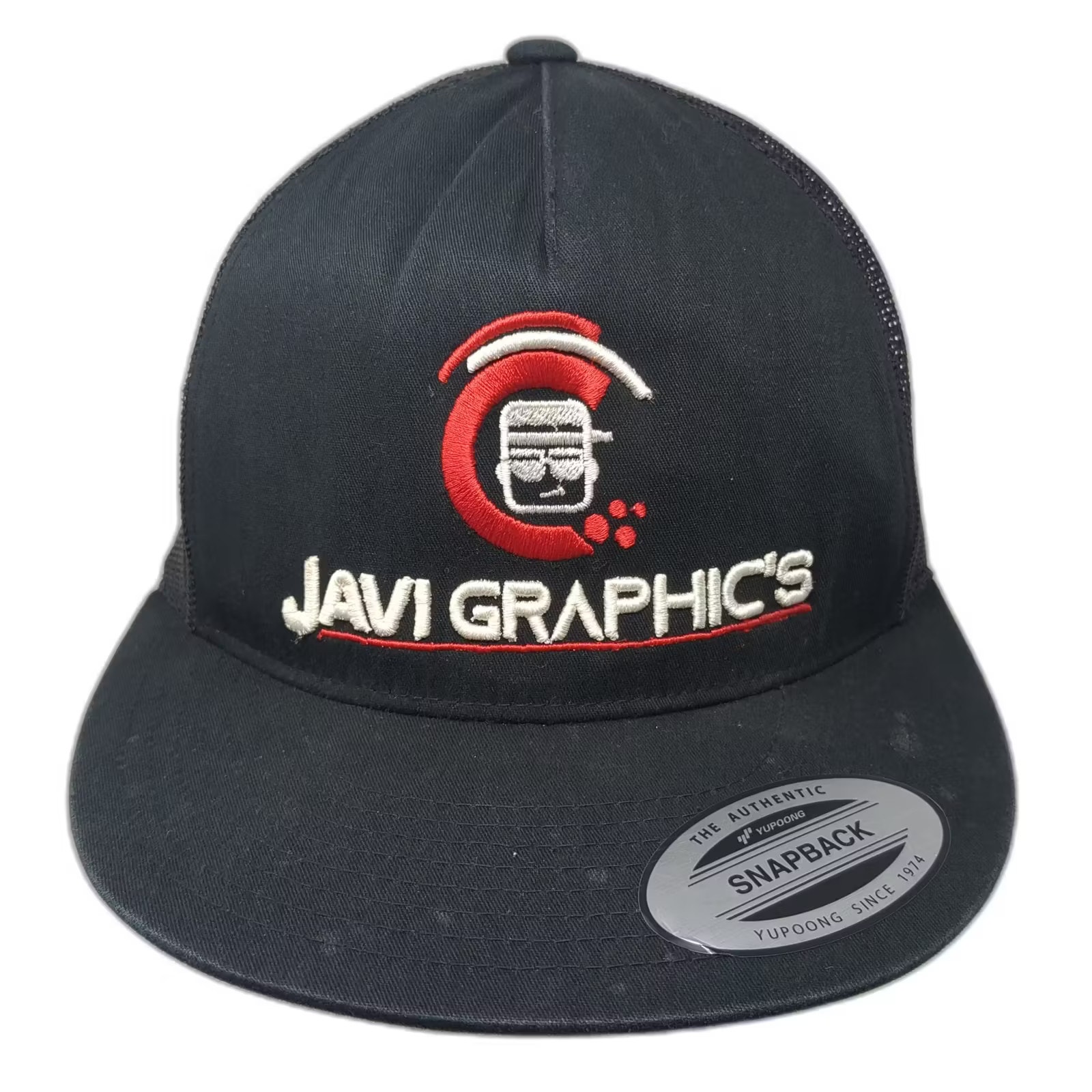 Yupoong Trucker Hat Black Red Os Javi Graphics Embroidered Snapback Adjustable